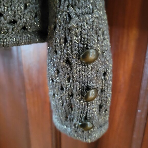 Chicos Womens Size 1 Metallic Button-Up Crochet Cardigan Sweater Medium - Picture 3 of 6